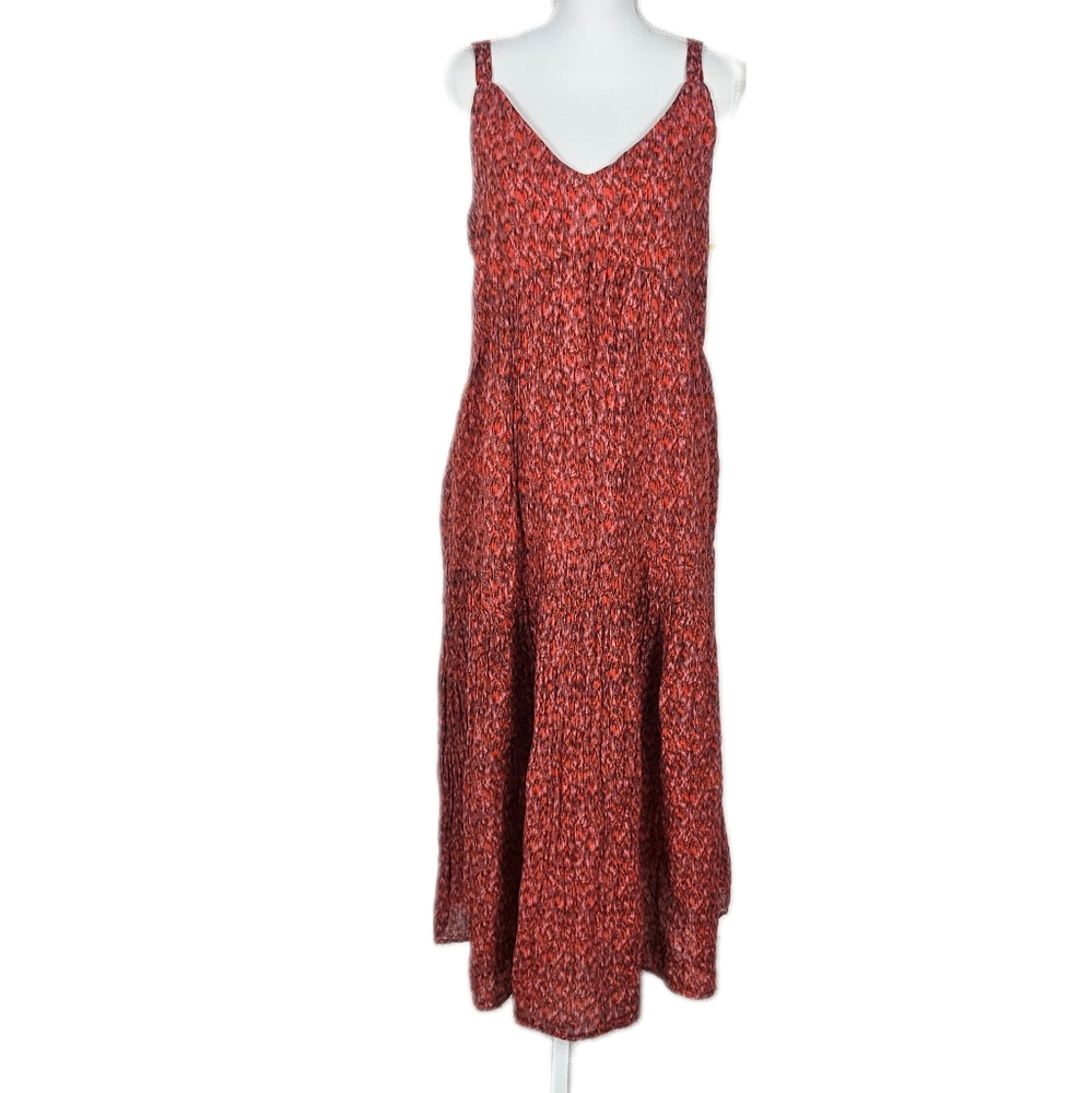 Joie Maxi Dress Tiered Flowy Pink Red V Neck Sleeveless Lined Summer Womens M